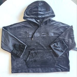 Bebe Sport Plush Black Cropped Hoodie 2X